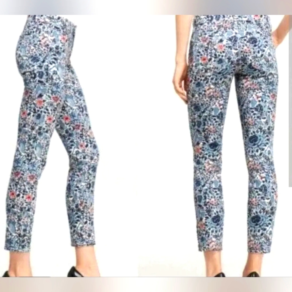 Tori Burch Jeans Emmy Blue Lake Floral Button Detail At Ankle Mid Rise S…